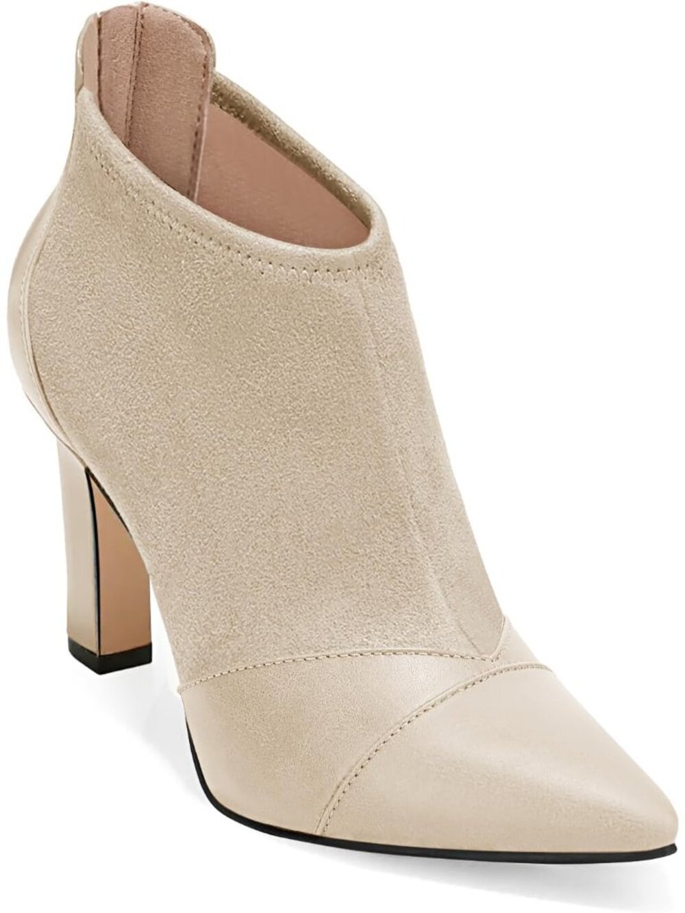 Women's Beige Faux Leather Pointed Toe Stiletto High Heel with Back Zipper Boots